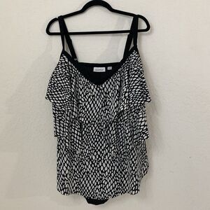 Avenue Swimsuit One Piece Women 24 Black White Dot Ruffle‎ Tiered Beach Coastal
